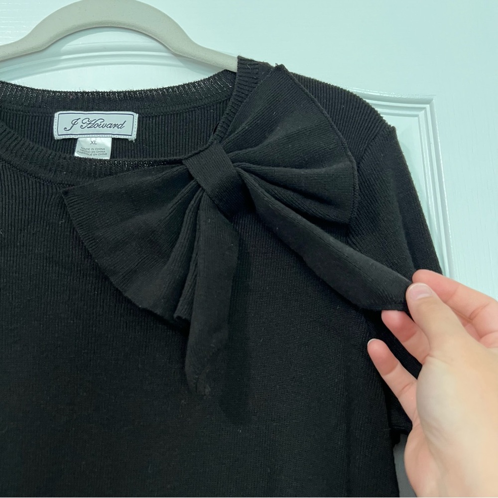 Vintage Jessica Howard Black Long Sleeve Knit Midi Dress with Bow Detail - Picture 3 of 7